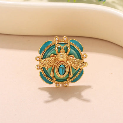 Elegant 18K Gold Plated Bee Charm Jewelry Set - Teal Enamel Ring, Pendant Necklace & Stud Earrings for Women