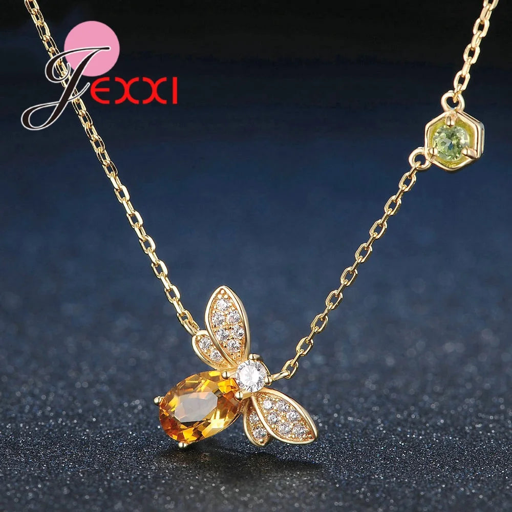 New Amazing Luxury Bee Jewelry Sets For Women/Girls 925 Sterling Silver Pendant Necklace Earrings Bracelets Ring