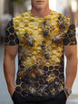 Men's Casual Honeycomb Bee Print T-Shirt Casual Round Neck Short Sleeve Tshirts Clothes New In Funny Bee Graphic T Shirts Tops