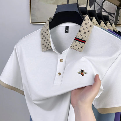 High quality honey bee embroidered short sleeve men polo shirt summer new T-shirt brand letter jacquard lapel casual trendy top