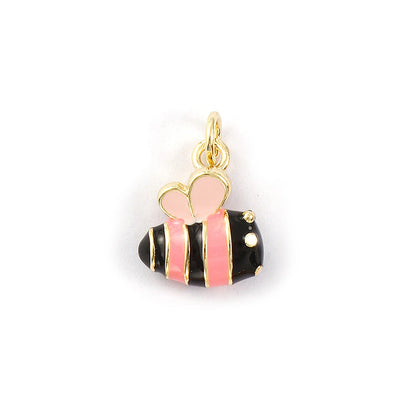 2PCs Cute Brass Cartoon Bee Jewelry Charms 18K Real Gold Plated Enamel 3D Gift Box Pendant Necklace Bracelet DIY Findings