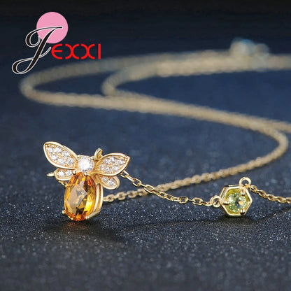 New Amazing Luxury Bee Jewelry Sets For Women/Girls 925 Sterling Silver Pendant Necklace Earrings Bracelets Ring