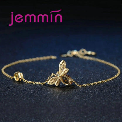 Cute Sweet 925 Sterling Silver Little Bee Crystal Zircon Adjustable Bracelets For Women Girls Wedding Party Fashion Jewelry Gift