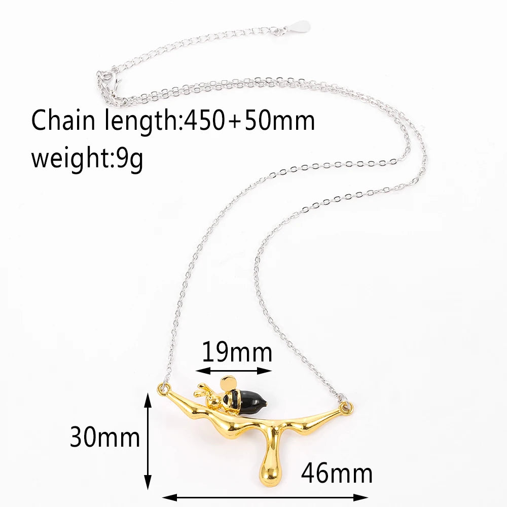 Bee and Dripping Honey Pendant Necklace Handmade Designer Fine Jewelry Bees and Honey Neckchain For Friends Jewelry Gifts