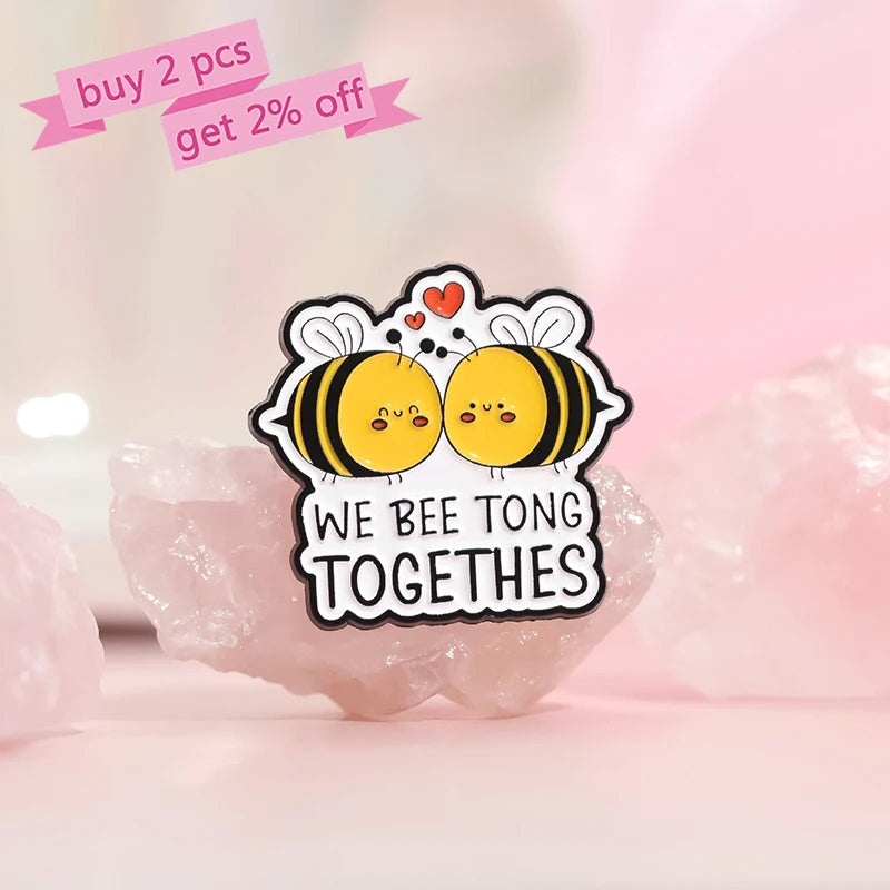 Cute Bee Enamel Pins Custom YOU AND ME ARE MEANT TO BEE Brooches Lapel Badges Cartoon Animal Jewelry Gift for Kids Friends