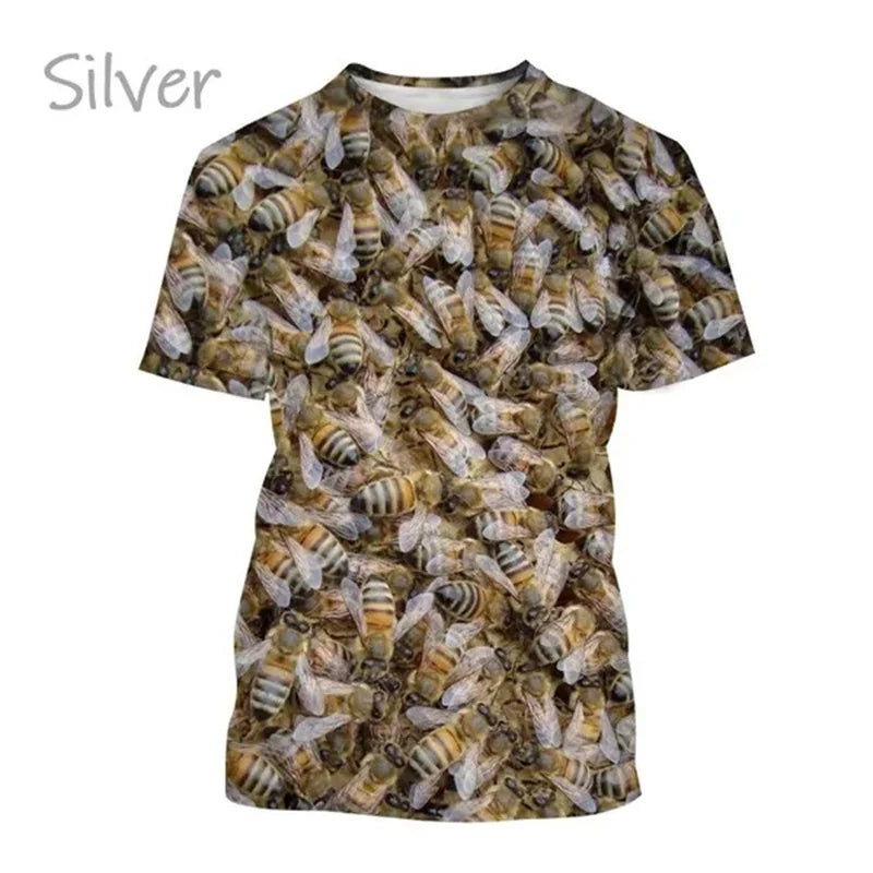 Insect Bee Graphic T Shirt for Men 3D Hive Honey Honeycomb Printing Tee Shirts Kawaii Cute Kids y2k Tops Womens Clothing T-shirt