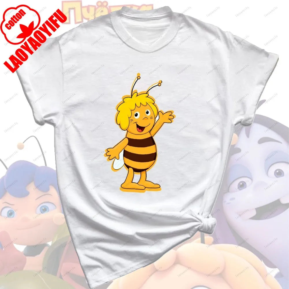 Maya The Bee T-Shirt Plain Black T Shirts Men Short-sleeve O-neck Streetwear Maya The Bee Classic Pattern High Quality Cotton