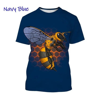 Insect Bee Graphic T Shirt for Men 3D Hive Honey Honeycomb Printing Tee Shirts Kawaii Cute Kids y2k Tops Womens Clothing T-shirt