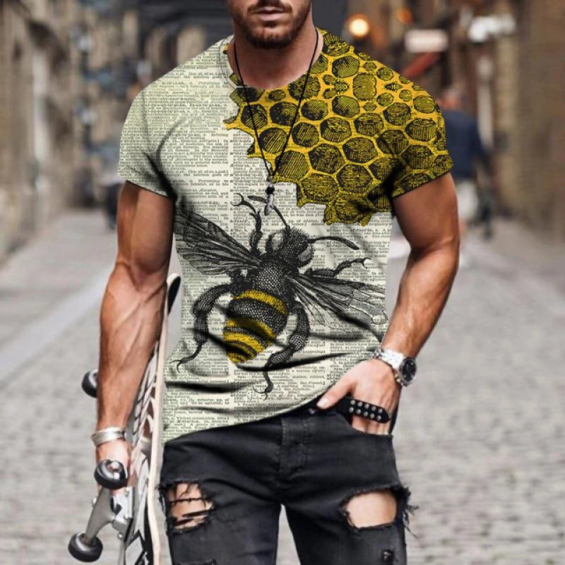 Funny Bee Graphics T Shirts Summer Fashion Short Sleeve Men Women 3D Honey Printed T-shirts Casual Oversized Harajuku Tees Tops