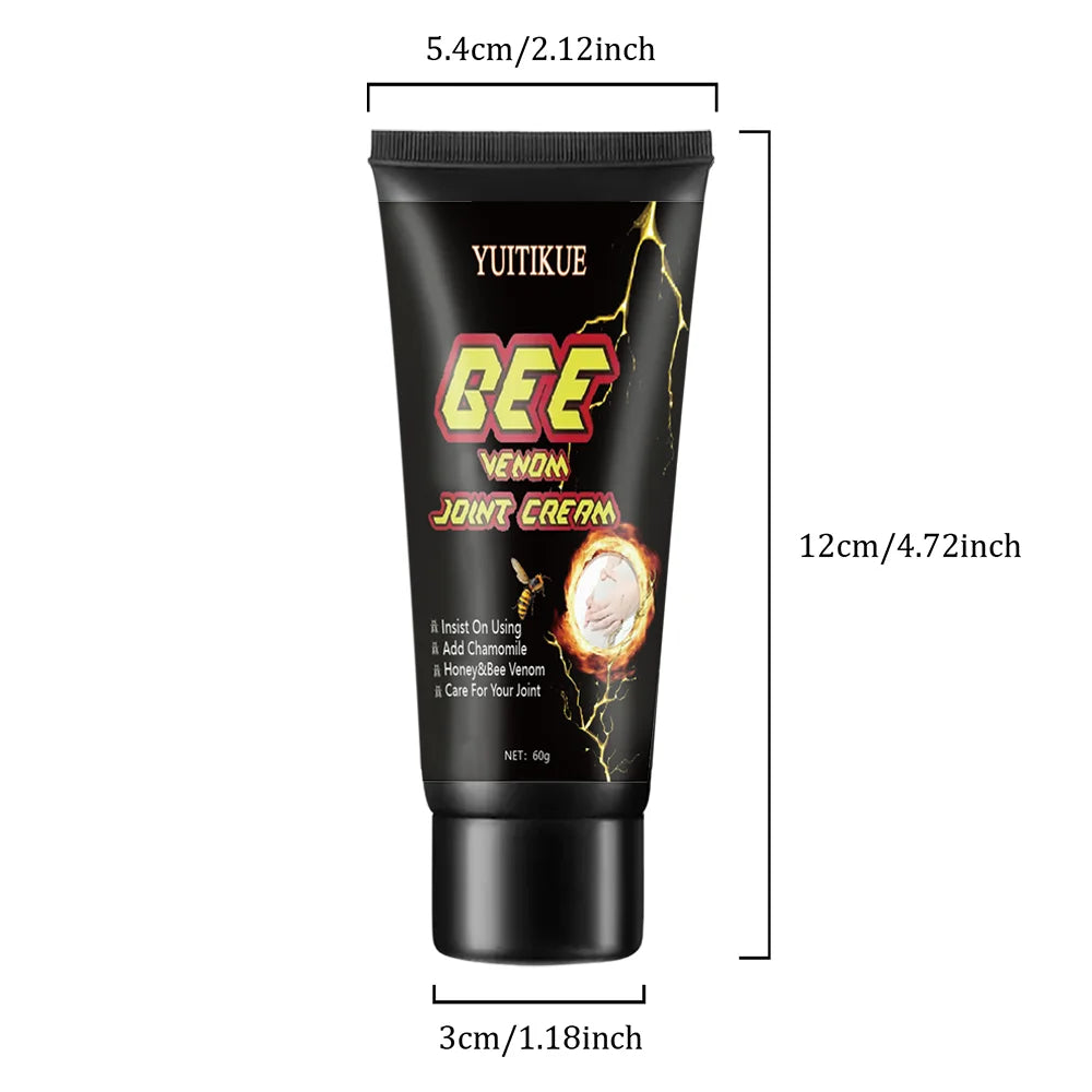 Bee Venom Joint Cream 60g - Fast Warming Relief for Knees/Elbows/Shoulders, Multi-Part Moisturizing, Non-Sticky