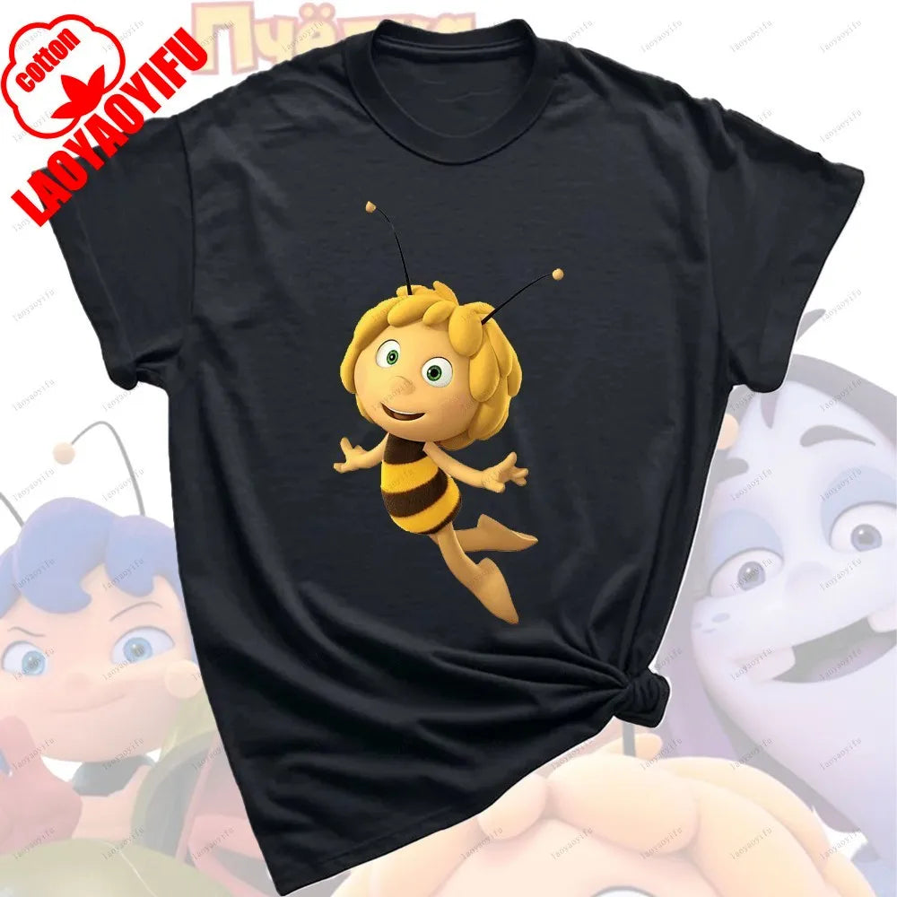 Maya The Bee T-Shirt Plain Black T Shirts Men Short-sleeve O-neck Streetwear Maya The Bee Classic Pattern High Quality Cotton