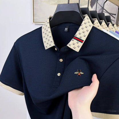 High quality honey bee embroidered short sleeve men polo shirt summer new T-shirt brand letter jacquard lapel casual trendy top