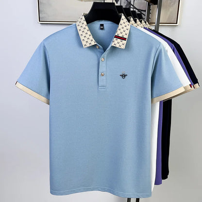 Fashionable men's bee embroidered polo shirt short sleeved brand new 2025 summer T-shirt jacquard collar comfortable casual top
