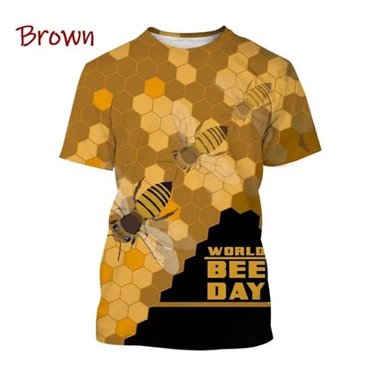 Insect Bee Graphic T Shirt for Men 3D Hive Honey Honeycomb Printing Tee Shirts Kawaii Cute Kids y2k Tops Womens Clothing T-shirt