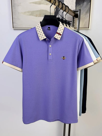 High quality honey bee embroidered short sleeve men polo shirt summer new T-shirt brand letter jacquard lapel casual trendy top