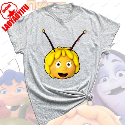 Maya The Bee T-Shirt Plain Black T Shirts Men Short-sleeve O-neck Streetwear Maya The Bee Classic Pattern High Quality Cotton