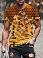 Men's Casual Honeycomb Bee Print T-Shirt Casual Round Neck Short Sleeve Tshirts Clothes New In Funny Bee Graphic T Shirts Tops