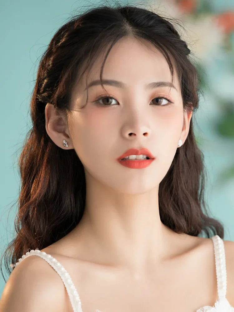 Real 925 Sterling Silver bee flower Earrings Women Simple Fashion Wedding Jewelry Accessories