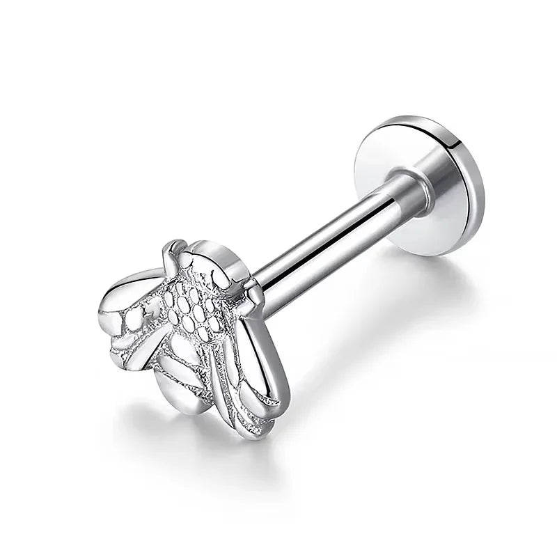 A bee earring for both men and women, with an internal thread, Latin ring, lip stud, ear cartilage, and spiral piercing. It is a