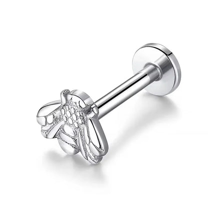 A bee earring for both men and women, with an internal thread, Latin ring, lip stud, ear cartilage, and spiral piercing. It is a