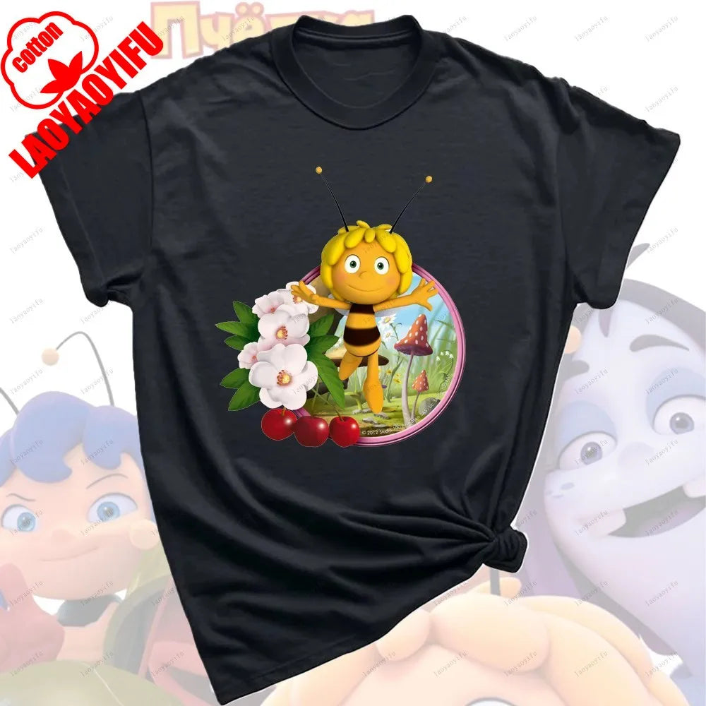 Maya The Bee T-Shirt Plain Black T Shirts Men Short-sleeve O-neck Streetwear Maya The Bee Classic Pattern High Quality Cotton