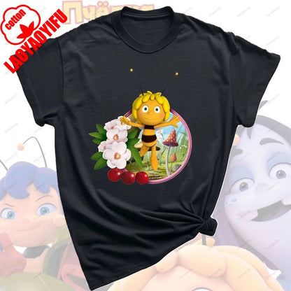 Maya The Bee T-Shirt Plain Black T Shirts Men Short-sleeve O-neck Streetwear Maya The Bee Classic Pattern High Quality Cotton