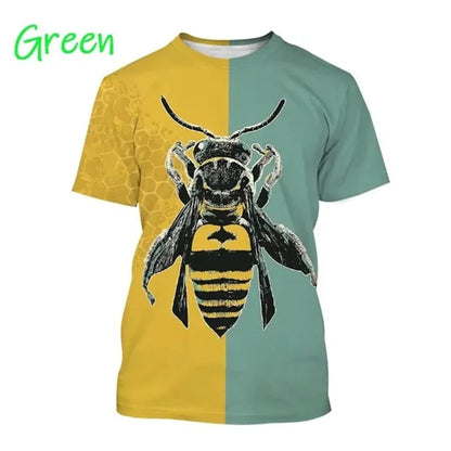 Insect Bee Graphic T Shirt for Men 3D Hive Honey Honeycomb Printing Tee Shirts Kawaii Cute Kids y2k Tops Womens Clothing T-shirt