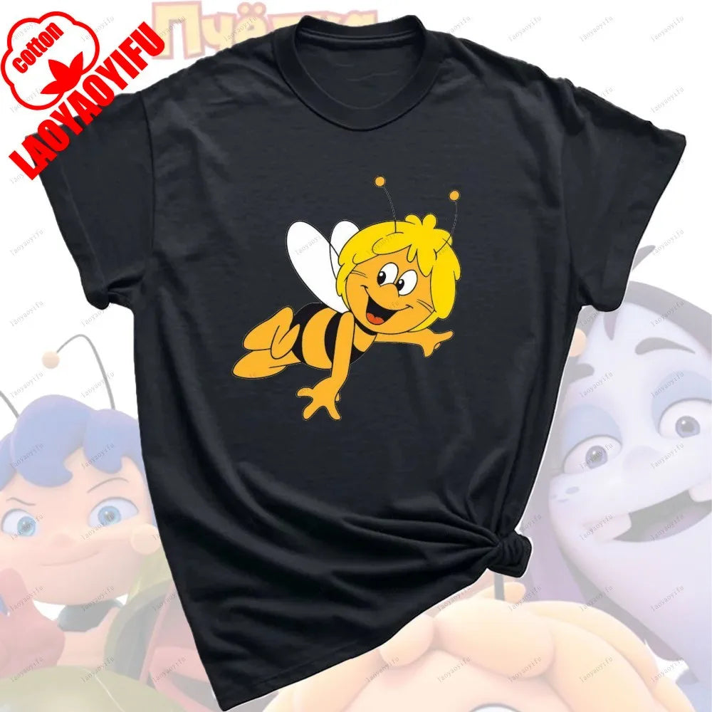 Maya The Bee T-Shirt Plain Black T Shirts Men Short-sleeve O-neck Streetwear Maya The Bee Classic Pattern High Quality Cotton
