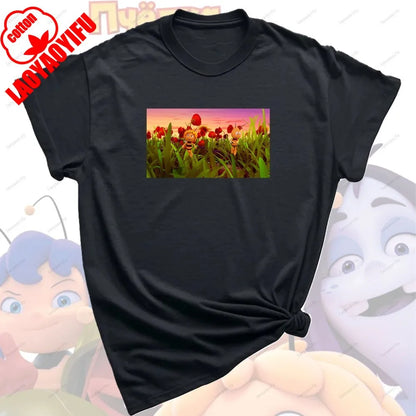 Maya The Bee T-Shirt Plain Black T Shirts Men Short-sleeve O-neck Streetwear Maya The Bee Classic Pattern High Quality Cotton