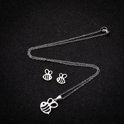 Cute Bee Stainless Steel Jewelry Set For Women Animal Bee Pendant Necklace  Earring Set  Hypoallergenic Girl Daily Decoration