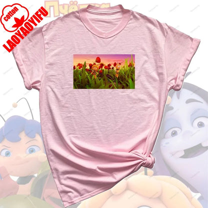 Maya The Bee T-Shirt Plain Black T Shirts Men Short-sleeve O-neck Streetwear Maya The Bee Classic Pattern High Quality Cotton