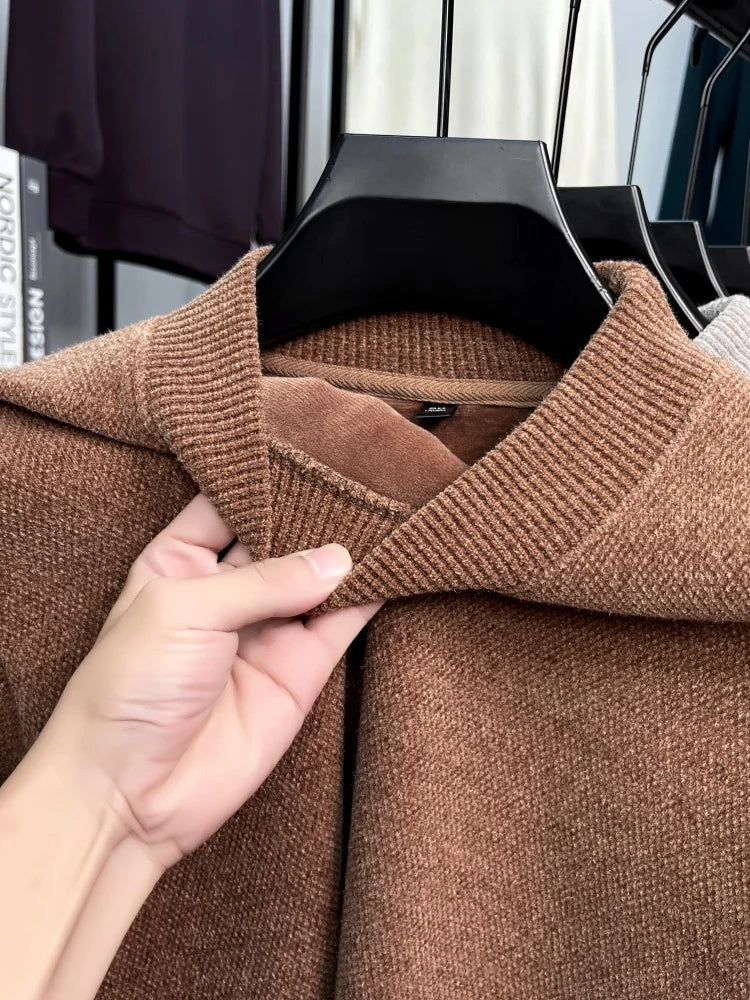 High end exquisite brand men's honey bee classic embroidered knitted comfortable sweater autumn winter new velvet warm pullover