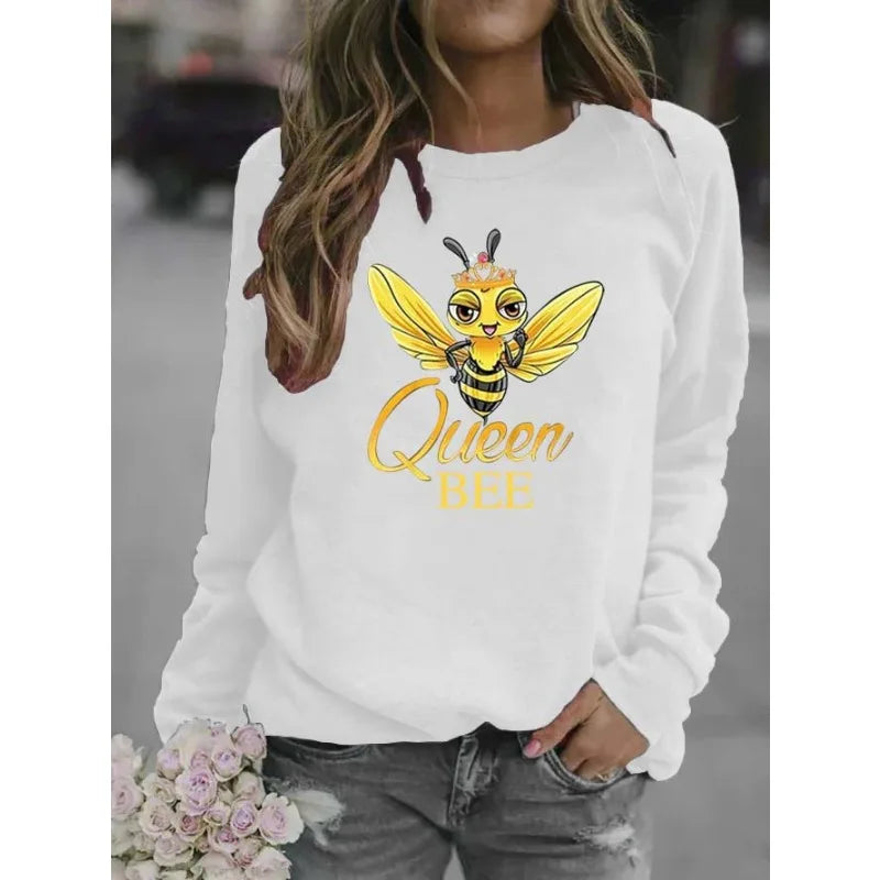 Bee Print Crew-neck Hoodie for Women Sweatshirt  Sweatshirts  Hoodies  Streetwear Women  Clothes  Harajuku