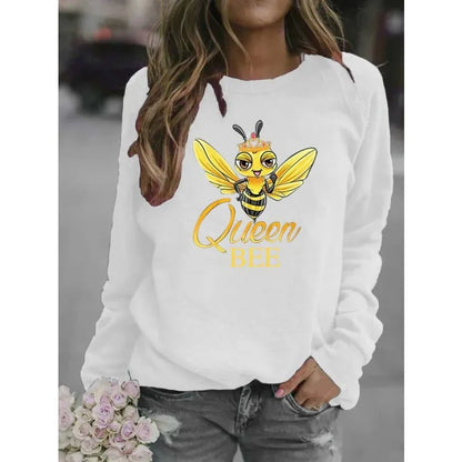 Bee Print Crew-neck Hoodie for Women Sweatshirt  Sweatshirts  Hoodies  Streetwear Women  Clothes  Harajuku
