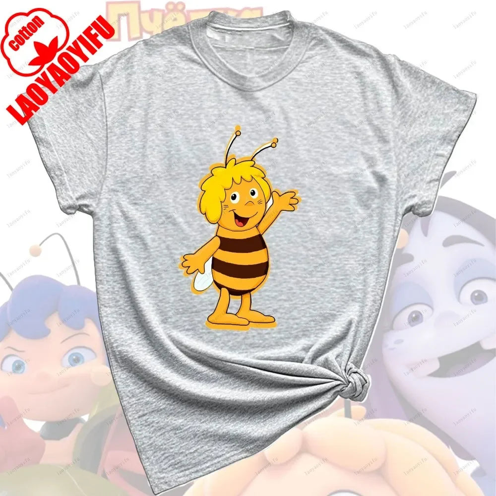 Maya The Bee T-Shirt Plain Black T Shirts Men Short-sleeve O-neck Streetwear Maya The Bee Classic Pattern High Quality Cotton