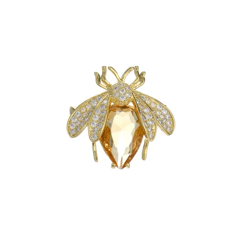 Little Bee Insect Brooch for Women Men Yellow Crystal Zircon Alloy Lapel Pins Suit Shirt Corsage Party Banquet  Vinatge Jewelry