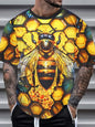 Men's Casual Honeycomb Bee Print T-Shirt Casual Round Neck Short Sleeve Tshirts Clothes New In Funny Bee Graphic T Shirts Tops