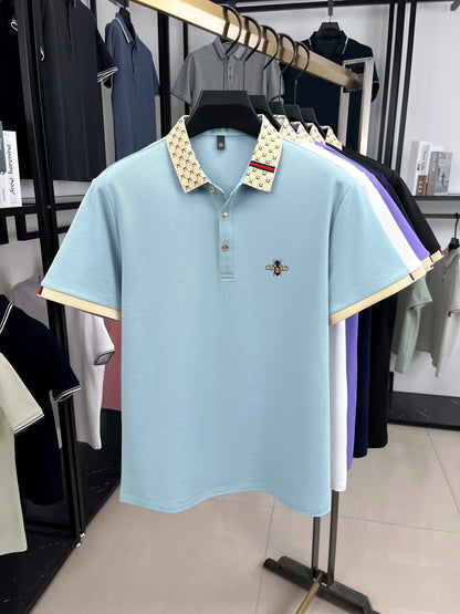 High quality honey bee embroidered short sleeve men polo shirt summer new T-shirt brand letter jacquard lapel casual trendy top
