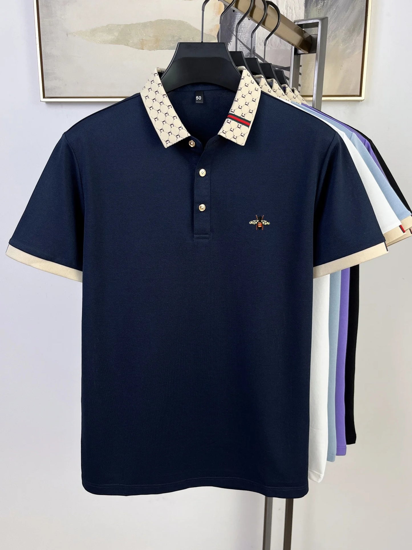 High quality honey bee embroidered short sleeve men polo shirt summer new T-shirt brand letter jacquard lapel casual trendy top