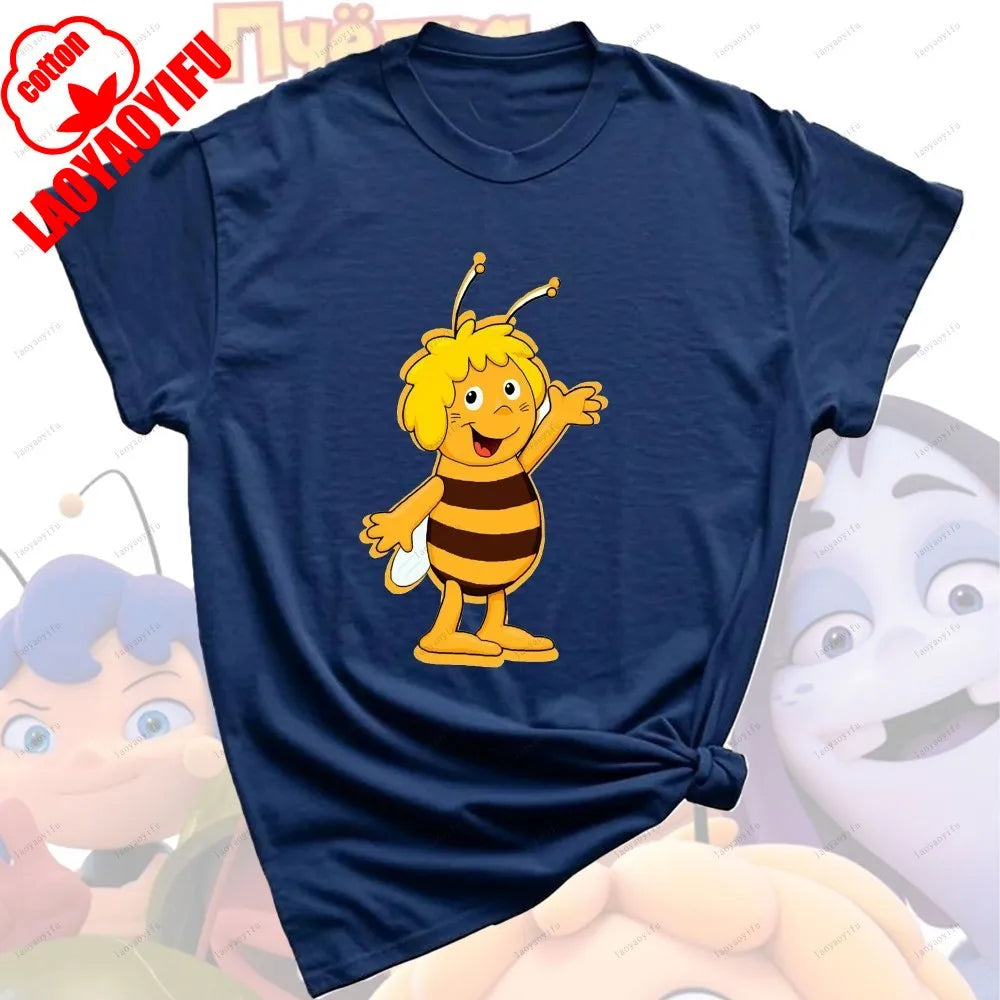 Maya The Bee T-Shirt Plain Black T Shirts Men Short-sleeve O-neck Streetwear Maya The Bee Classic Pattern High Quality Cotton