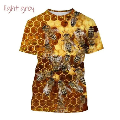 Insect Bee Graphic T Shirt for Men 3D Hive Honey Honeycomb Printing Tee Shirts Kawaii Cute Kids y2k Tops Womens Clothing T-shirt