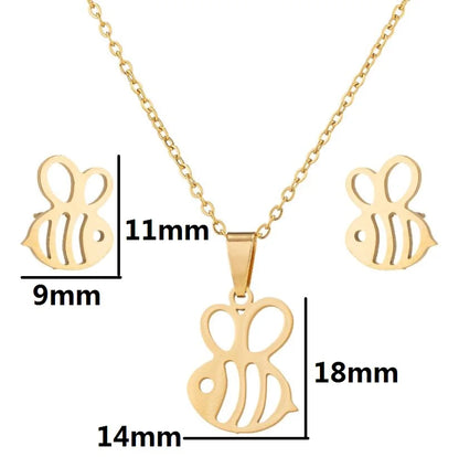 Cute Bee Stainless Steel Jewelry Set For Women Animal Bee Pendant Necklace  Earring Set  Hypoallergenic Girl Daily Decoration