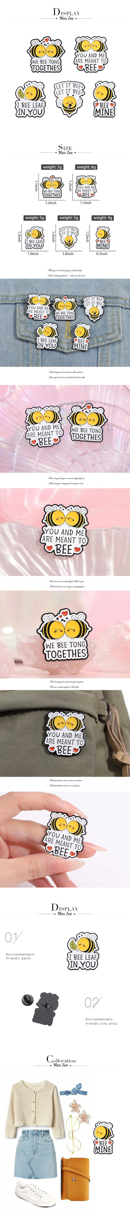 Cute Bee Enamel Pins Custom YOU AND ME ARE MEANT TO BEE Brooches Lapel Badges Cartoon Animal Jewelry Gift for Kids Friends
