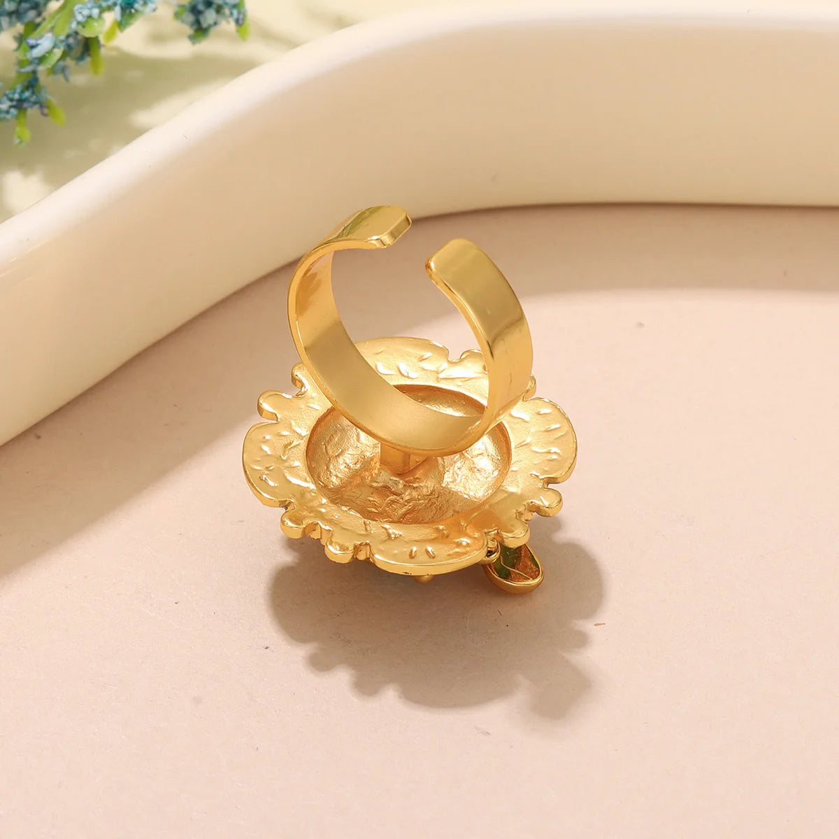 Elegant 18K Gold Plated Bee Charm Jewelry Set - Teal Enamel Ring, Pendant Necklace & Stud Earrings for Women