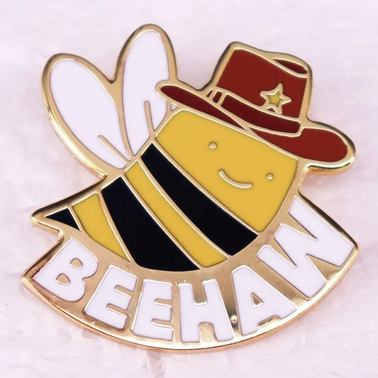 Beehaw Cowboy Bee Enamel Pin Save The Bees Brooch  Cute Insects Honeybee Badge Jewelry