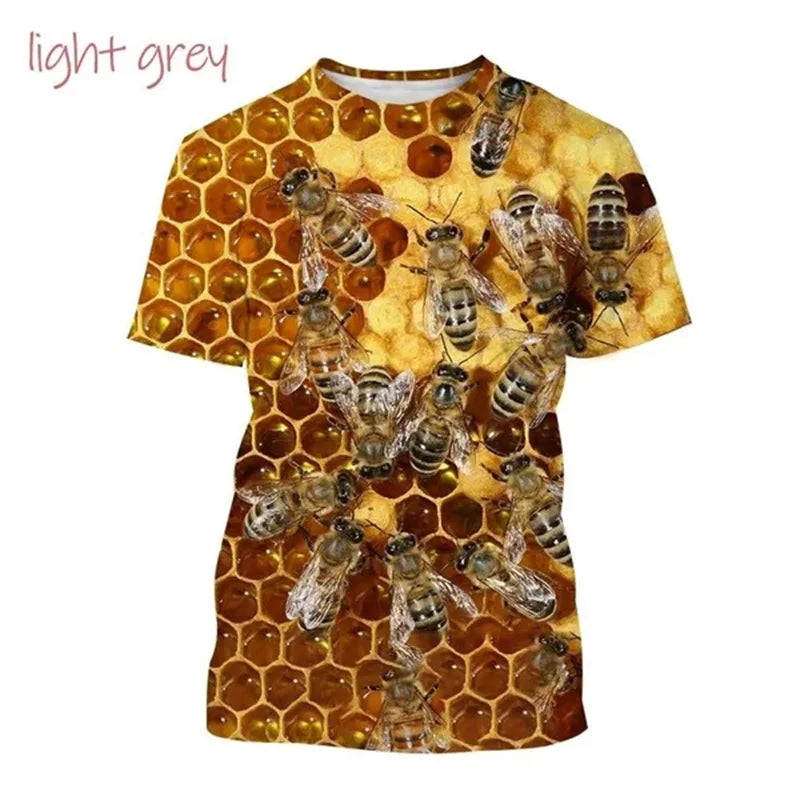 Insect Bee Graphic T Shirt for Men 3D Hive Honey Honeycomb Printing Tee Shirts Kawaii Cute Kids y2k Tops Womens Clothing T-shirt