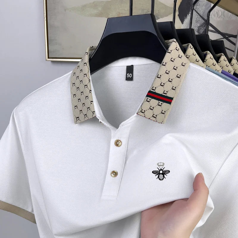 Fashionable men's bee embroidered polo shirt short sleeved brand new 2025 summer T-shirt jacquard collar comfortable casual top