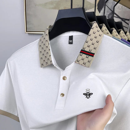 Fashionable men's bee embroidered polo shirt short sleeved brand new 2025 summer T-shirt jacquard collar comfortable casual top
