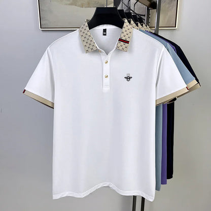 Fashionable men's bee embroidered polo shirt short sleeved brand new 2025 summer T-shirt jacquard collar comfortable casual top