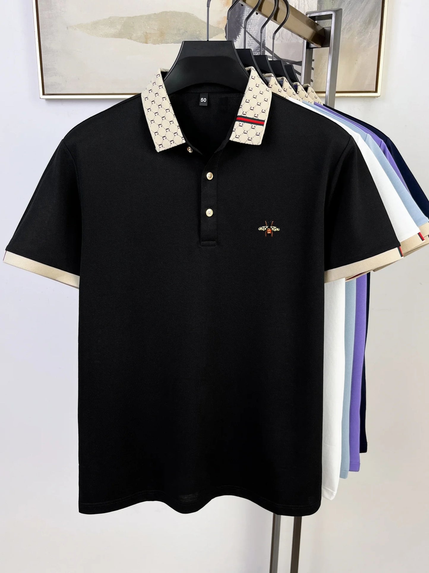 High quality honey bee embroidered short sleeve men polo shirt summer new T-shirt brand letter jacquard lapel casual trendy top